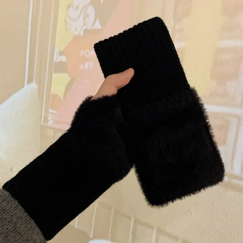 Gants d'hiver souples sans doigts pour femmes – Mitaines douillettes et chaudes pour les poignets